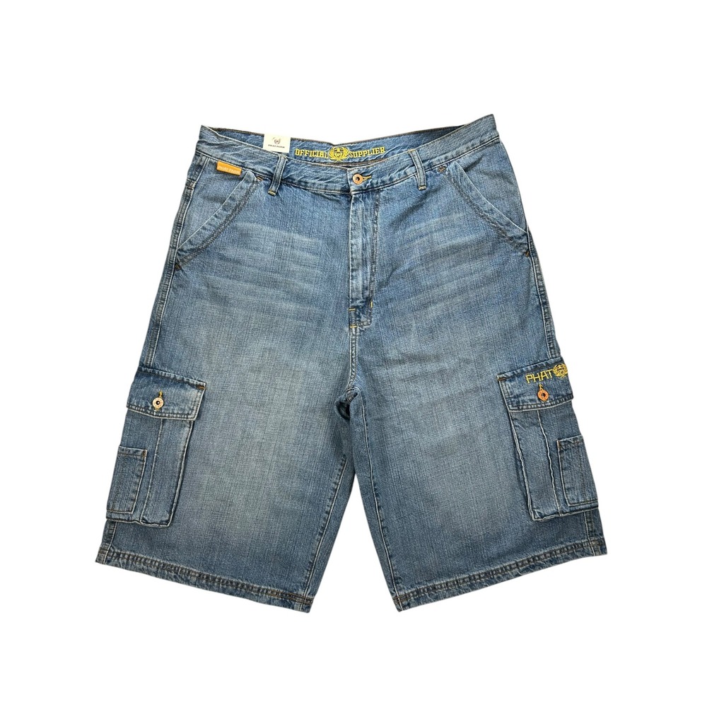 Phat Farm Legends Men 38 Blue Denim Cargo Shorts Baggy Y2K Streetwear NWT - Picture 1 of 10